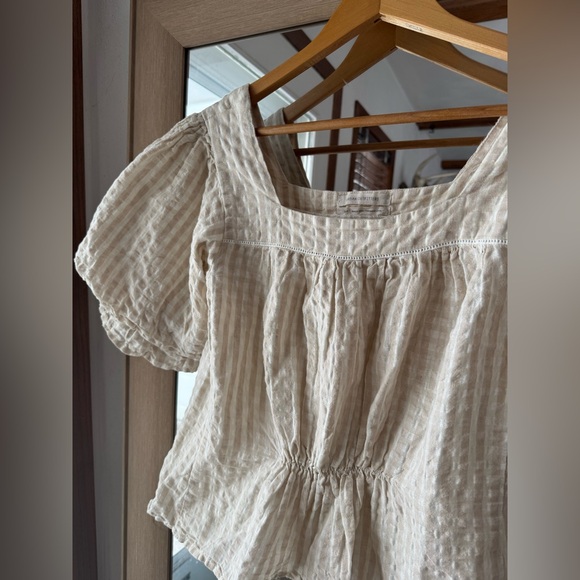 Urban Outfitters Gingham Puff Sleeve Linen/Cotton Blouse Small Cottage-core - Picture 2 of 5